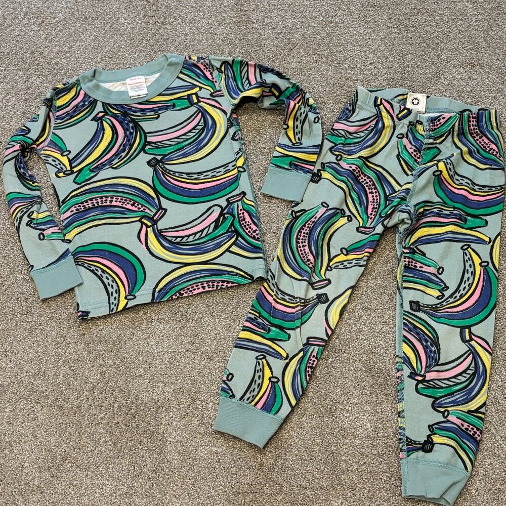 Kids Hanna Anderson Blue Bananas Print PJ Set, 100% Cotton, Long Sleeved, Blue,